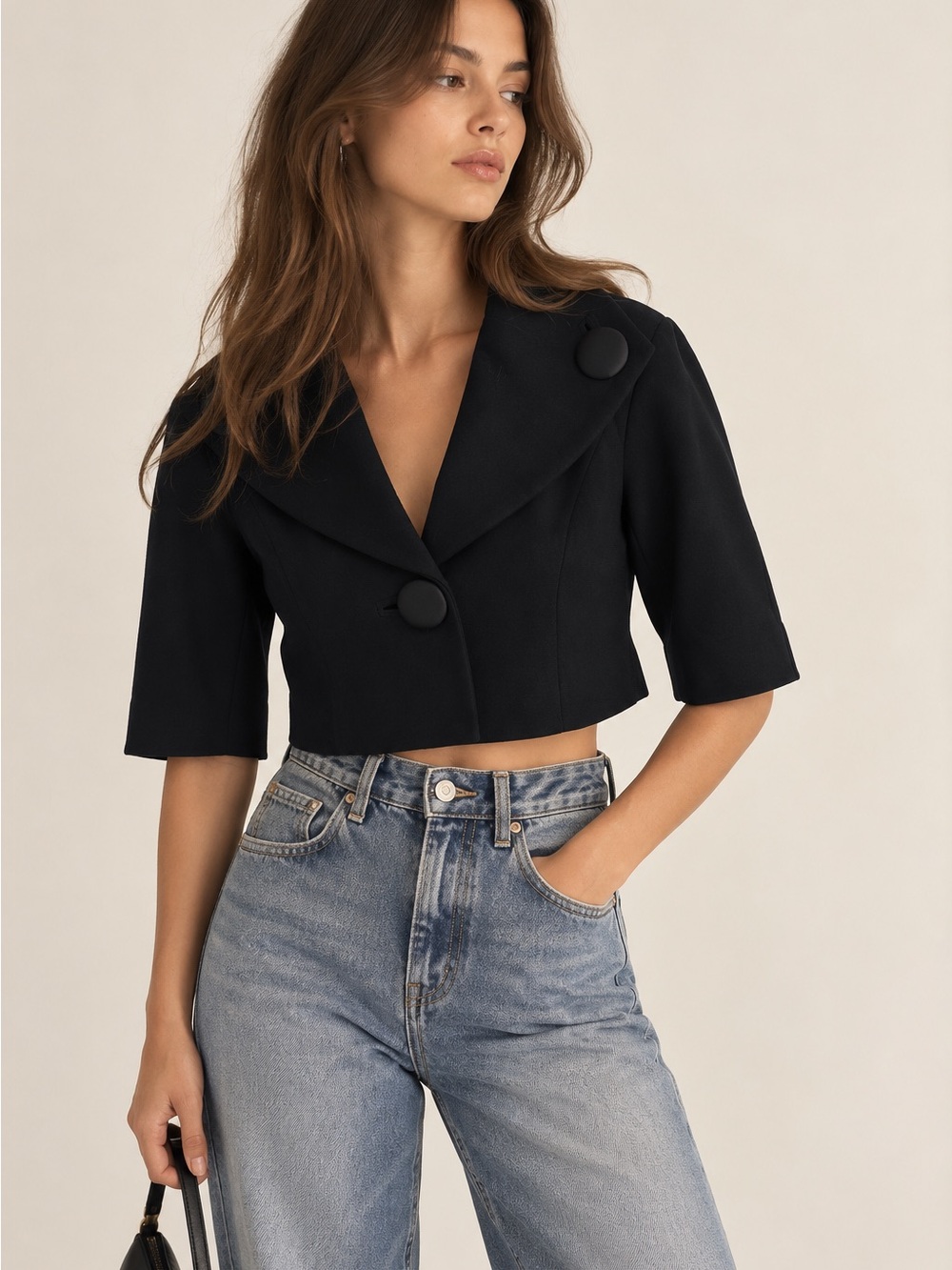 Vintage Bebe Cropped Black Short-Sleeve Blazer Jacket Y2K Size 0